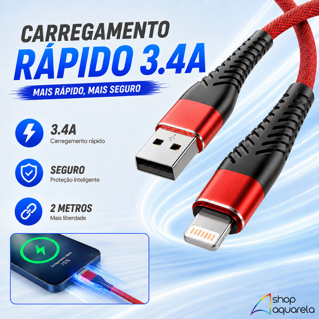 Kit 4 Unidades Cabo Carregador Lightning Iphone Inova 2 Metros Cores Variadas Original · foto 2