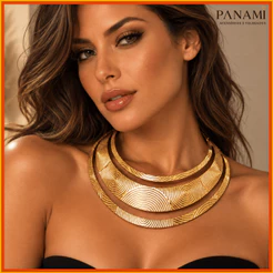 Colar Maxi Feminino multi aros Dourado ou Prata Gargantilha Luxo Elegante Festa Boho Acessório Feminino Folheado