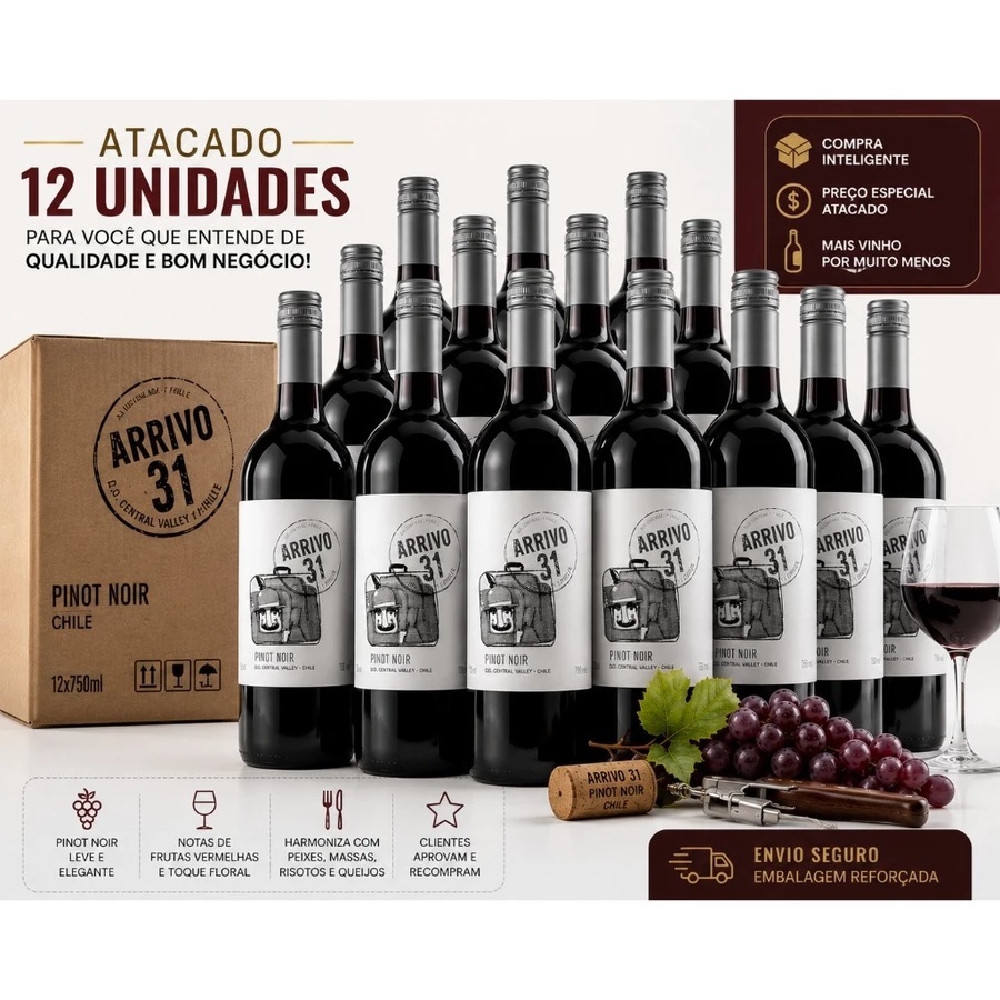 Vinho Tinto fino Seco Chileno Arrivo 31 Pinot Noir 750ml