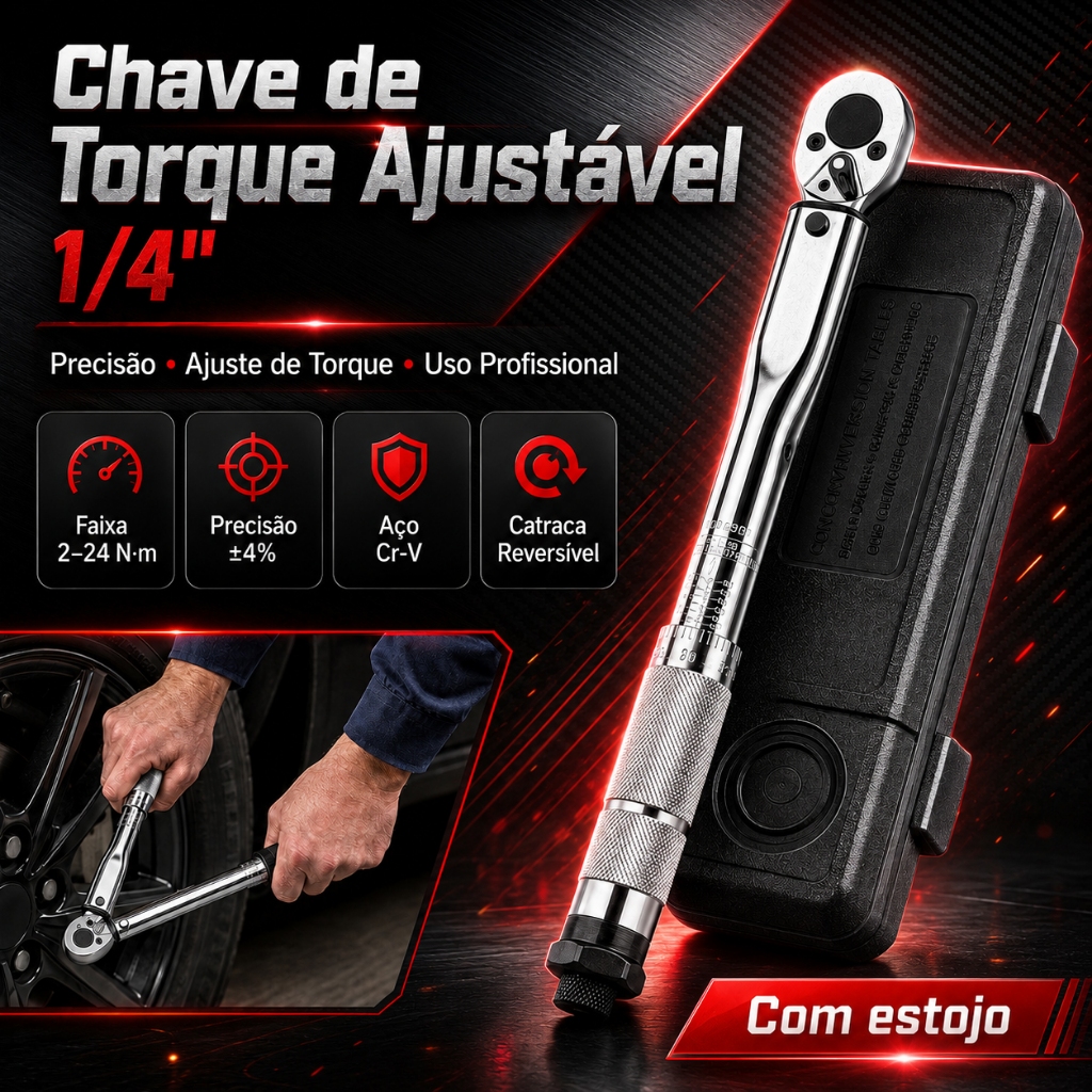 Chave de Torque Click 5-25 Nm, Acionamento 1/4 Pol, Chave de Torque com Precisão, Envio do Brasil 🇧🇷