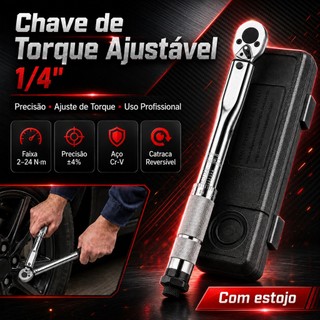 Chave de Torque Click 5-25 Nm, Acionamento 1/4 Pol, Chave de Torque com Precisão, Envio do Brasil 🇧🇷