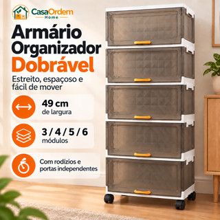 Armário Organizador Dobrável Multiuso 3/4/5/6 Módulos com Rodinhas e Portas Transparentes