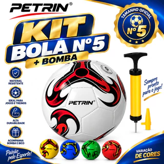 Bola de Futebol + Bomba Tamanho 5 Com Variacão Envio Imediato Varias Cores