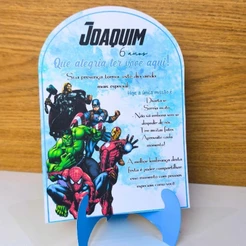 Plaquinha de centro de mesa personalizada Vingadores - Plaquinha de Agradecimento