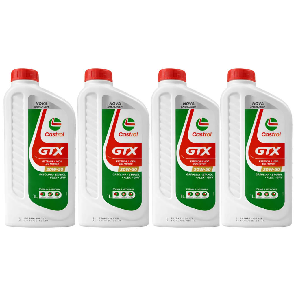 Kit 4 Óleo Lubrificante Castrol 20w50 Gtx Antiborra Api Sl