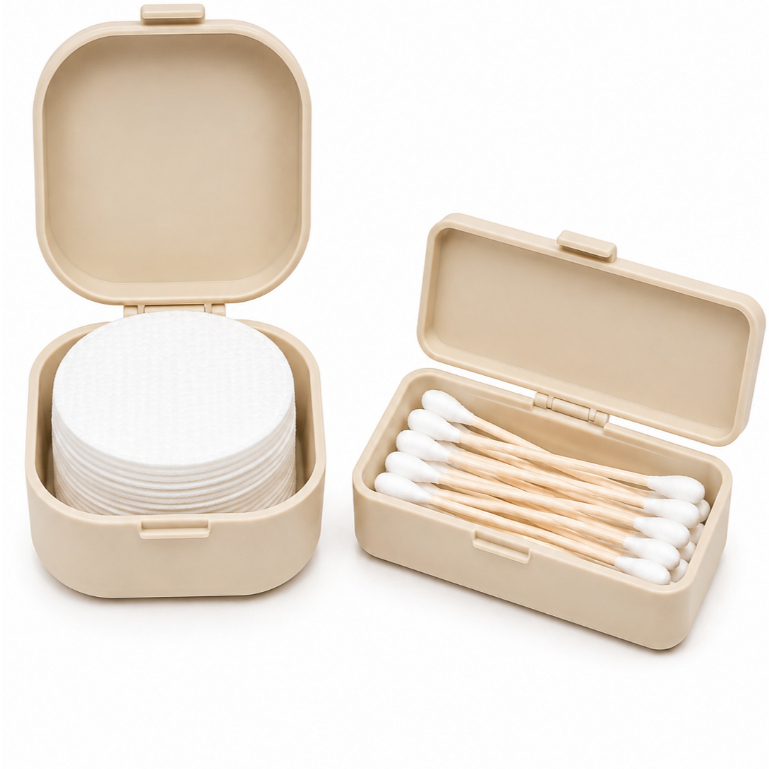 Kit 2 Porta Cotonetes e Discos de Algodão para Viagem Necessaire Organizador Higiene Pessoa Penteadeira Design