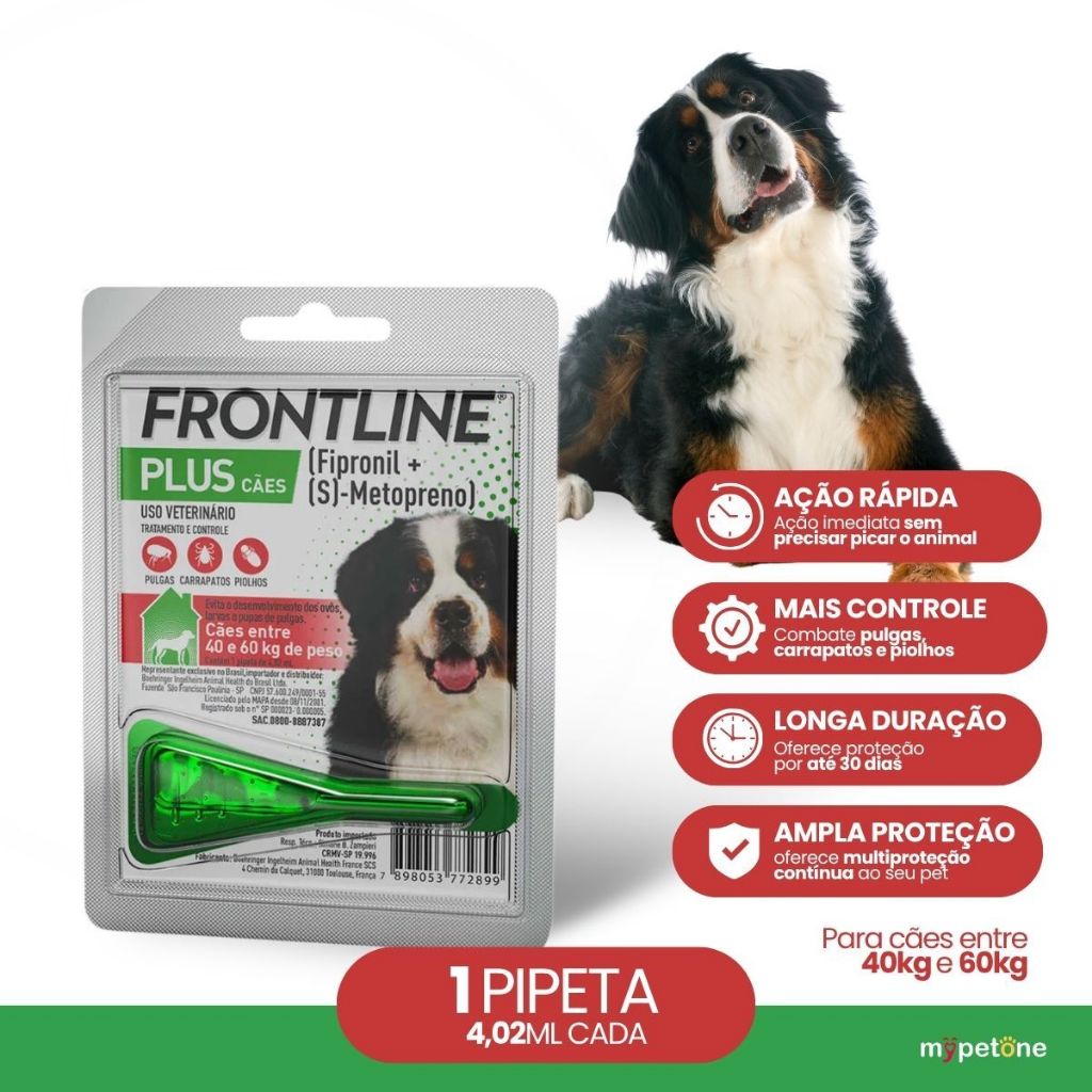 Frontline Plus para Cães de 40 a 60 Kg - 1 Pipeta - 4,02 mL