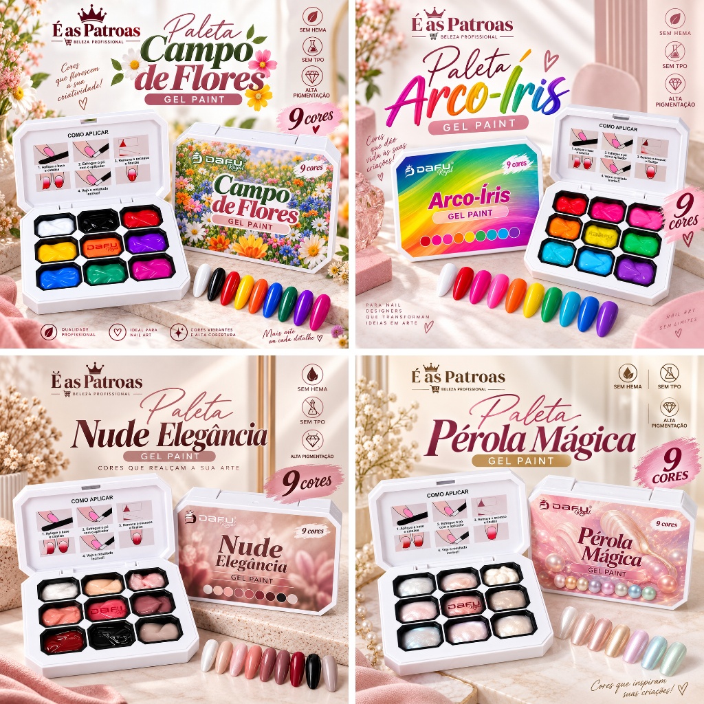 Paleta Gel Paint Dafu - 9 Cores - Nail Art Secagem UV/LED Alta Pigmentação
