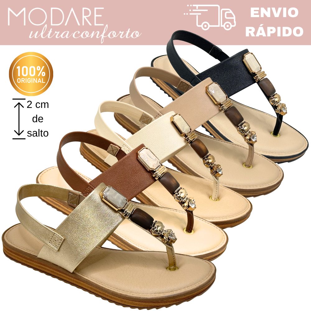 Sandália Rasteira Modare 7141.120 2cm Pedraria Elegante com Palmilha Macia e Antiderrapante