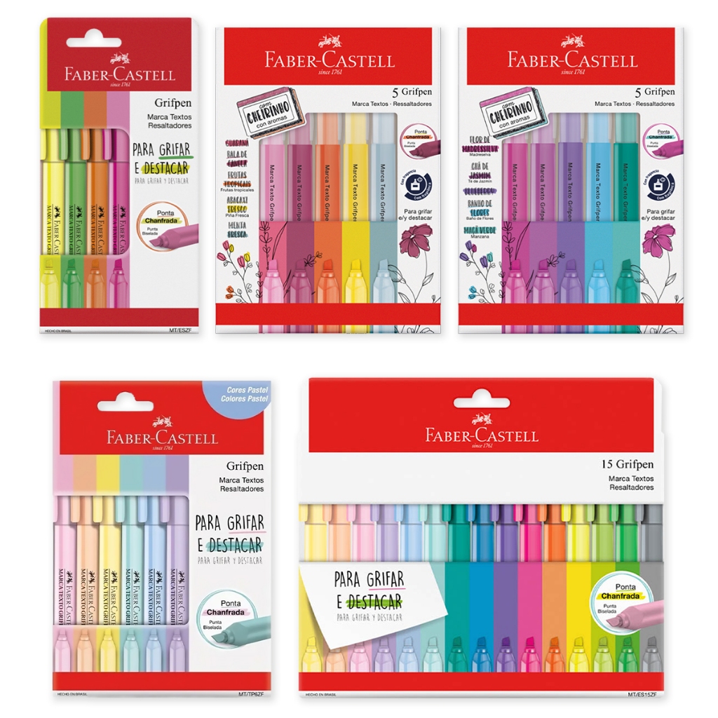 Marca-Texto Grifpen Faber-Castell - Estojos 4, 5, 6 ou 15 UN