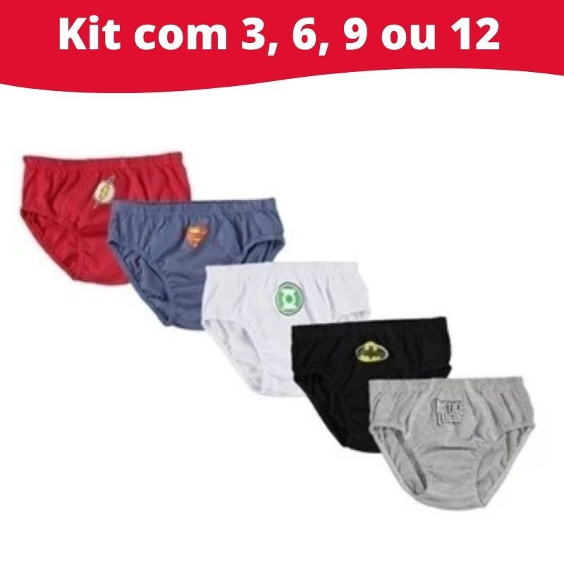 Kit Cueca Infantil Estampada 100% Algodão Costura Reforçada Com Elástico Super Heróis Desenhos