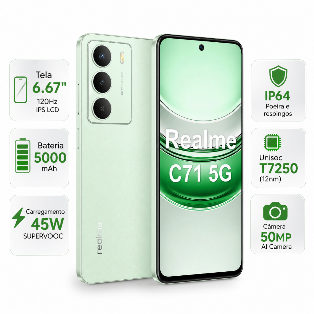 Celular realme C71 5G Smartphone 8+256 GB Original Versão Global Bateria 5000mAh Câmera 50MP NFC 6,6