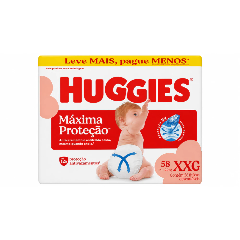 Fralda Huggies XXG 54 Unid Máxima Proteção 12h Antivazamento Conforto