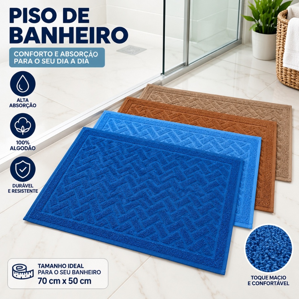 Kit 4 Toalha de Piso Tapete Algodão Felpudo para Banheiro Hotel 40x75cm