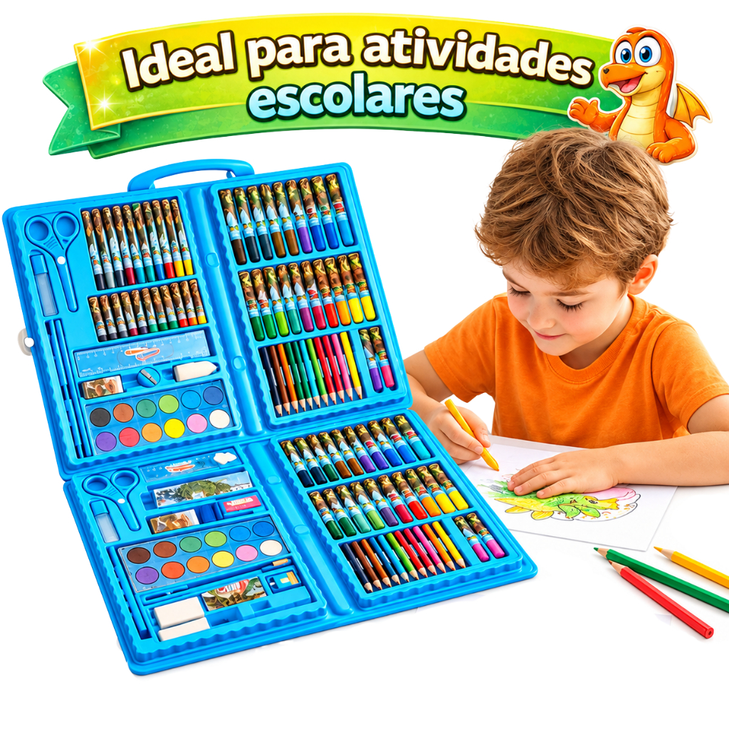 Maleta Estojo de Pintura Infantil Educativo Menino e Menina com até 86 Peças