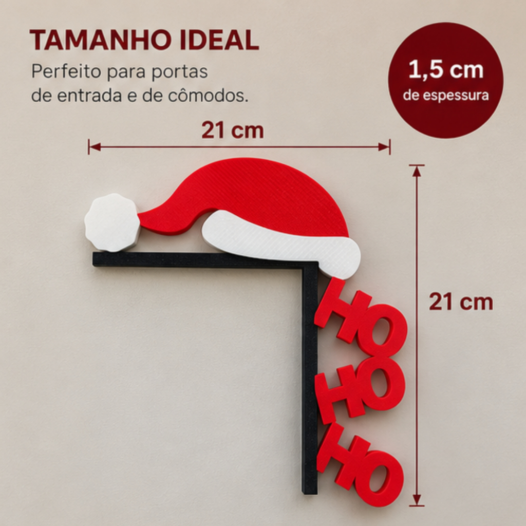 Decoração De Natal Canto de Porta HoHoHo Gorro do Papai Noel Resistente Dupla Face Sem Furos — imagem 2 de 2
