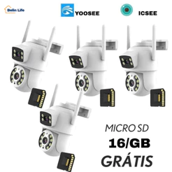 Kit 4 Câmeras de Segurança Wi-Fi Externas 360° IP66 Dupla Lente Visão Noturna com 4 MicroSD 16GB