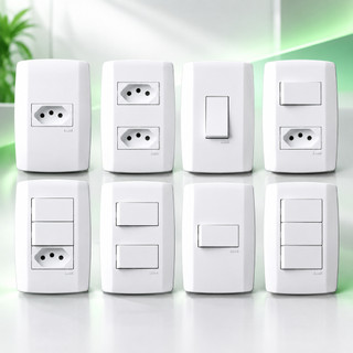 Tomadas Interruptores Placas e Módulos Ilumi Linha Slim Monobloco Design Moderno Linha Completa