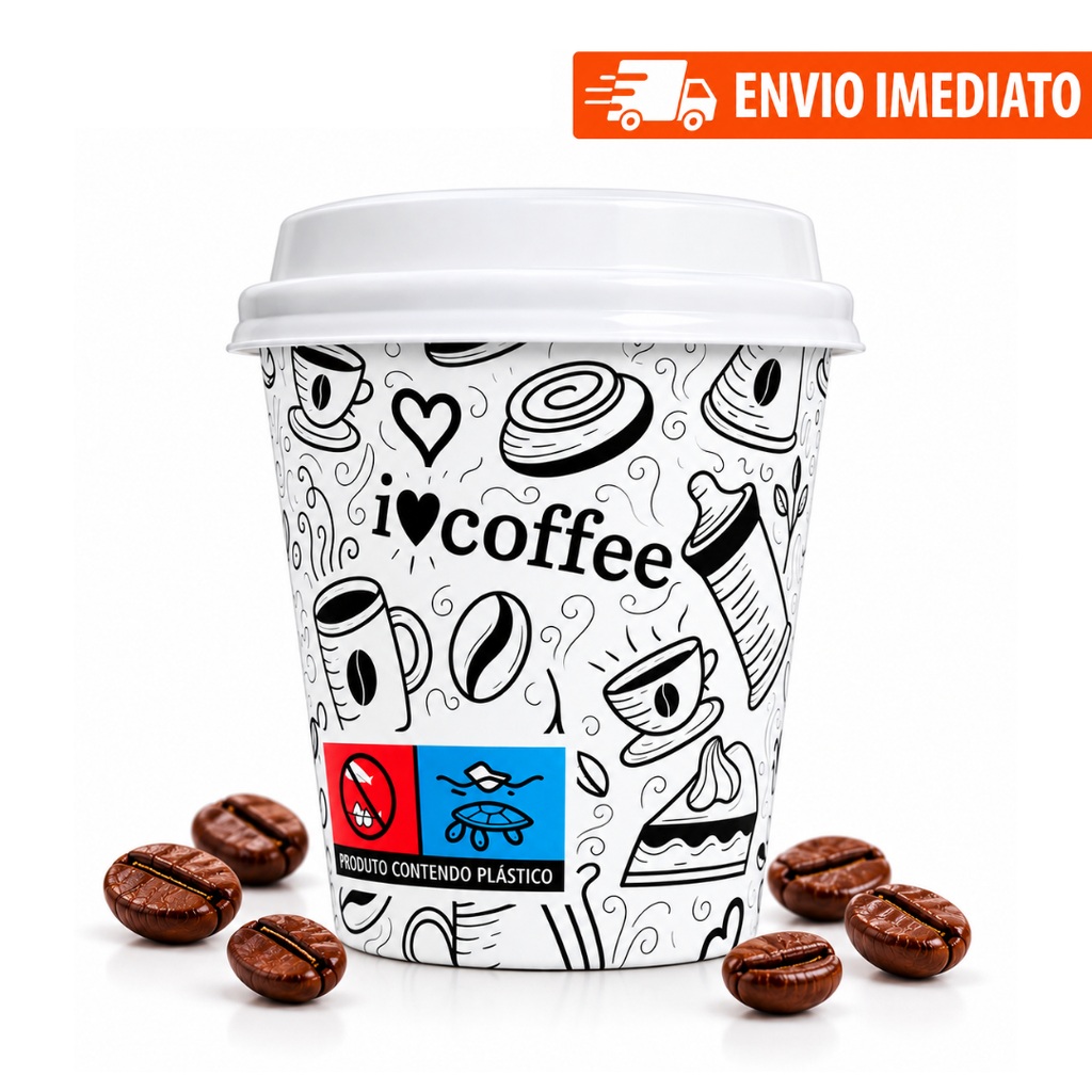 100 Copo de Papel Estampa Impresso Térmico 120ml Chá Café Expresso Com Ou Sem Tampa Bico Quente Frio