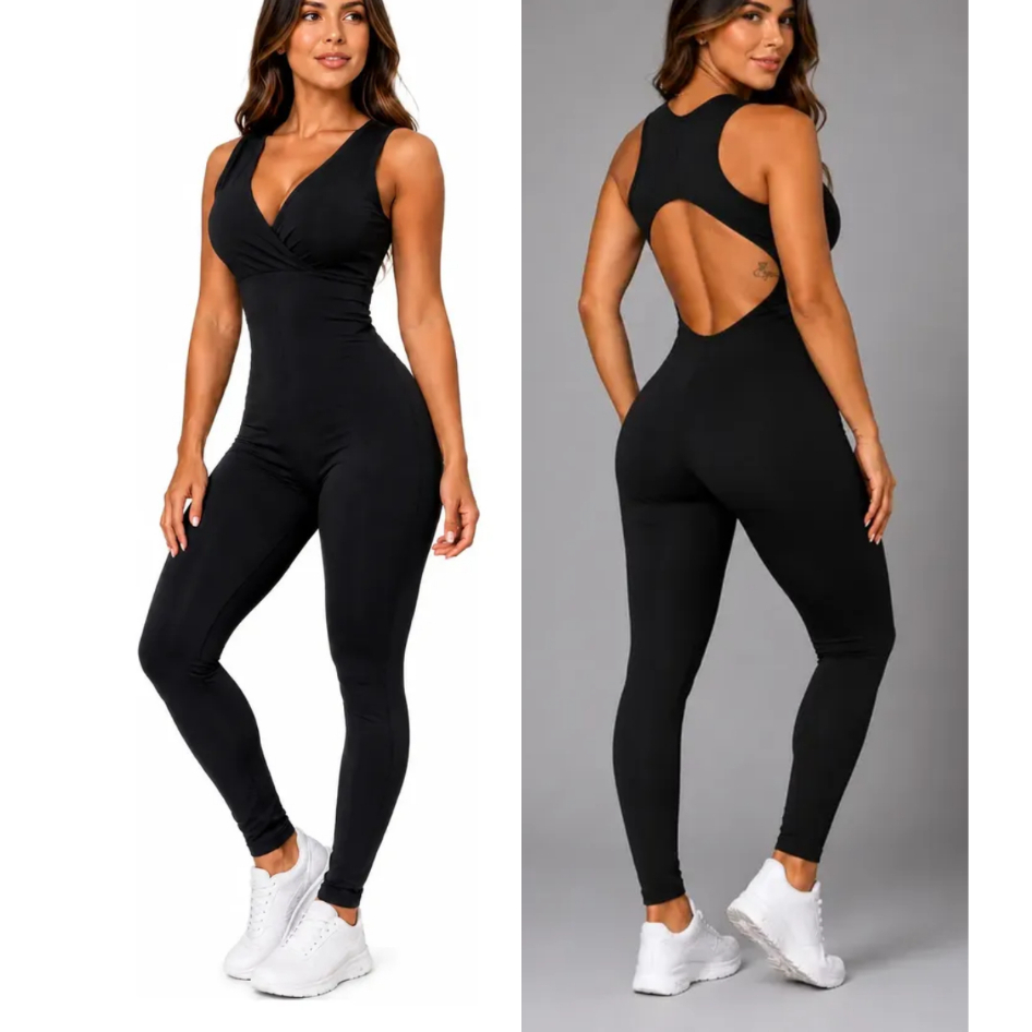 Macacão Feminino Fitness Modelador  Exercícios Gym Costas Decotadas Tecido Respirável Secagem Rápida Macacão Ginástica