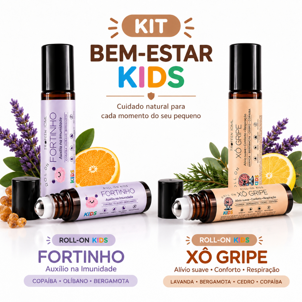 Kit 2 Roll On Infantil  Fortinho + Xô Gripe Óleos Essenciais Bebê 10ml