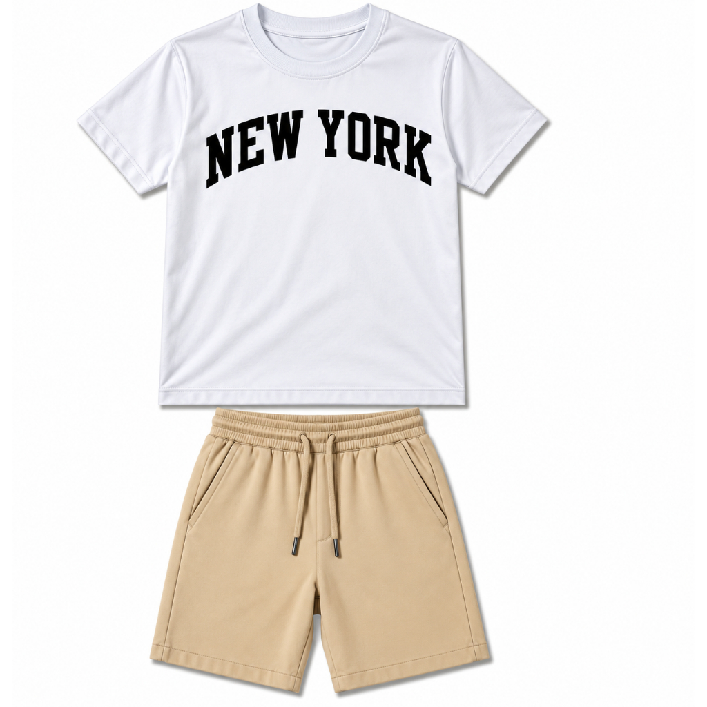 Conjunto Infantil Masculino Menino Camiseta Estampada Algodão + Bermuda Moletinho Casual Confortavel