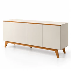 Buffet Aparador Ares Lux 4 Portas Pés em Madeira Maciça Sala Jantar Estar Cozinha Área Gourmet - AV