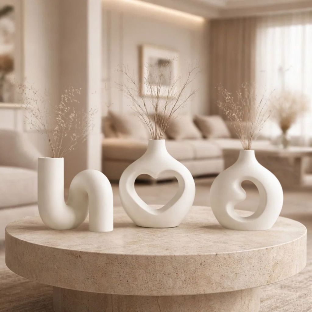 Vaso Branco Marfim Decorativo Para Mesa de Centro Rack Aparador Estante Hall Decoração Moderna Luxo