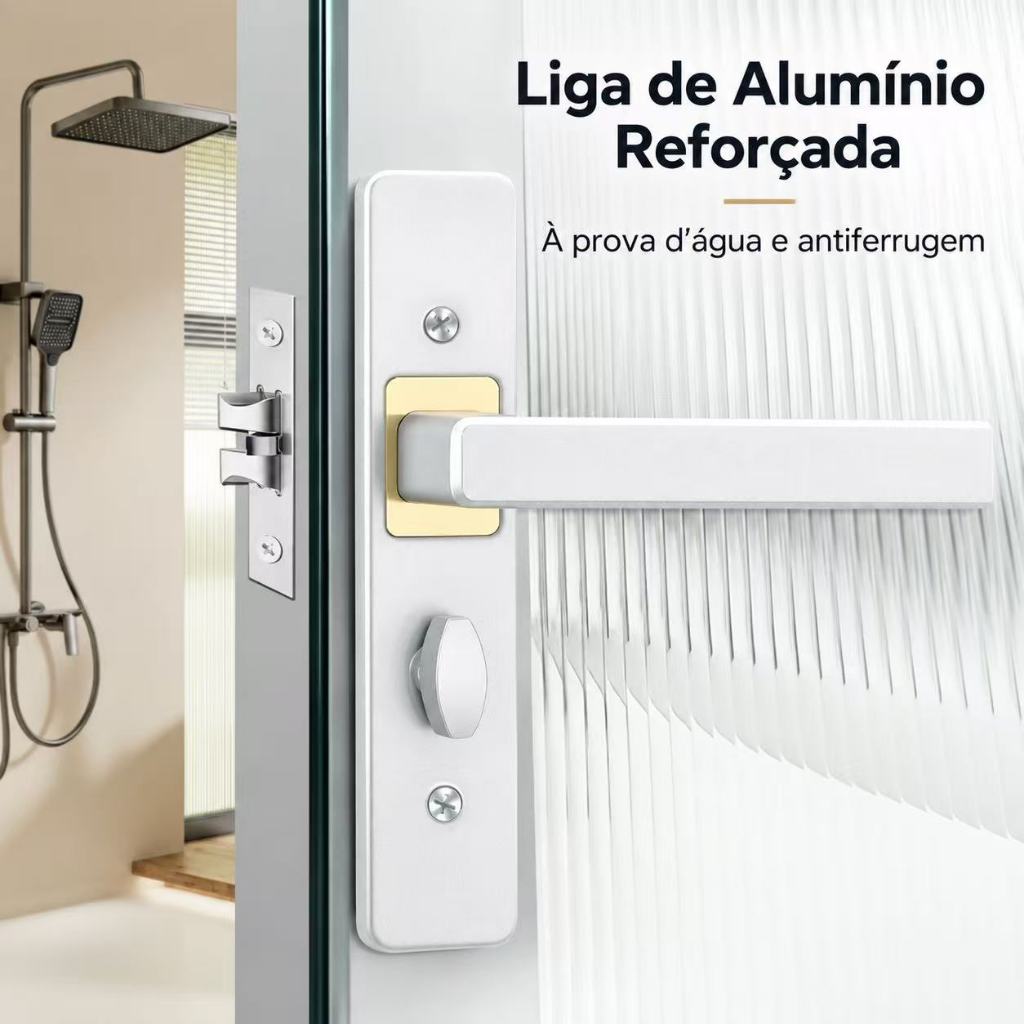 Fechadura para Porta de Banheiro em Liga de Alumínio com Maçaneta Moderna e Trava Interna