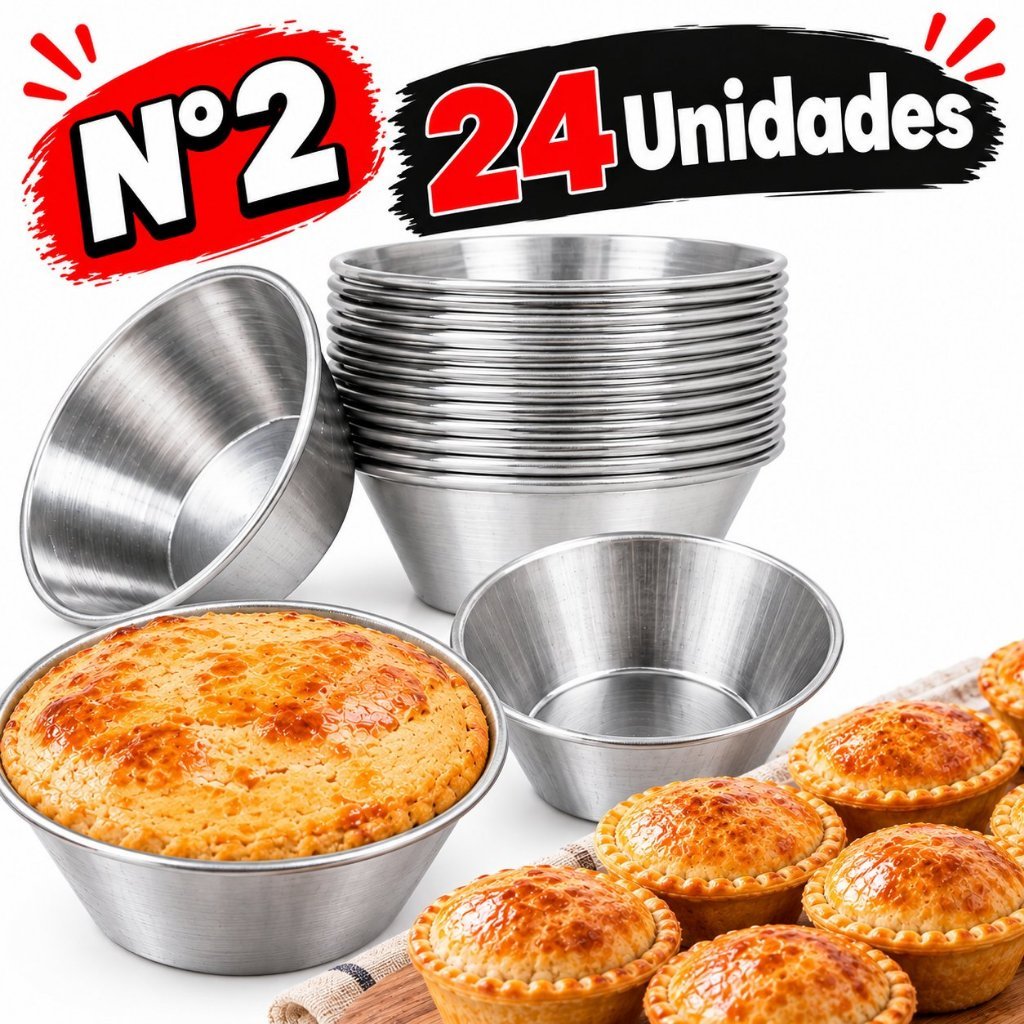 Kit 24 Forminhas para Empada N°2 em Aço Reutilizável – Resistente, Fácil de Desenformar e Ideal para Empadas Perfeitas