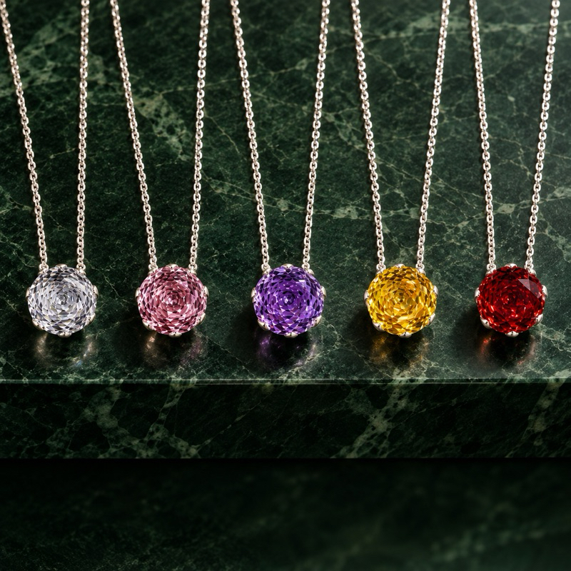 Colar Feminino Rose Cut 10mm Cores Variadas em Prata 925 Elegante