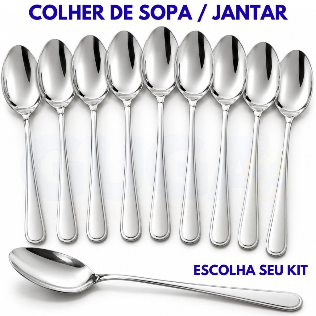 Kit Colher de Sopa em Inox 18 36 72 Peças Aparelho de Jantar Talheres Colheres para Cozinha