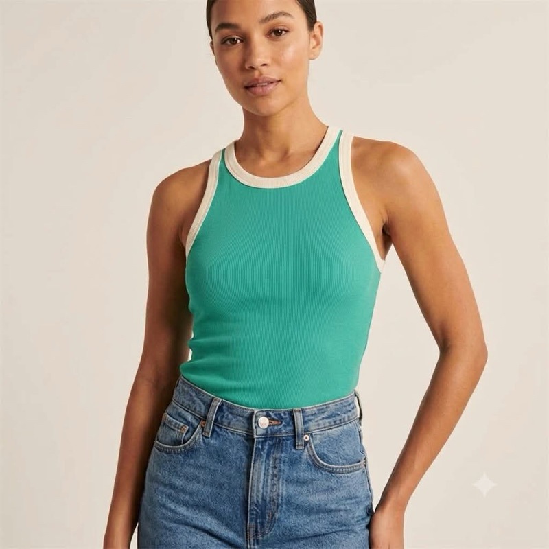 Regata Feminina Canelada Bicolor Algodão com Elastano Básica Justa Confortável Moda Casual