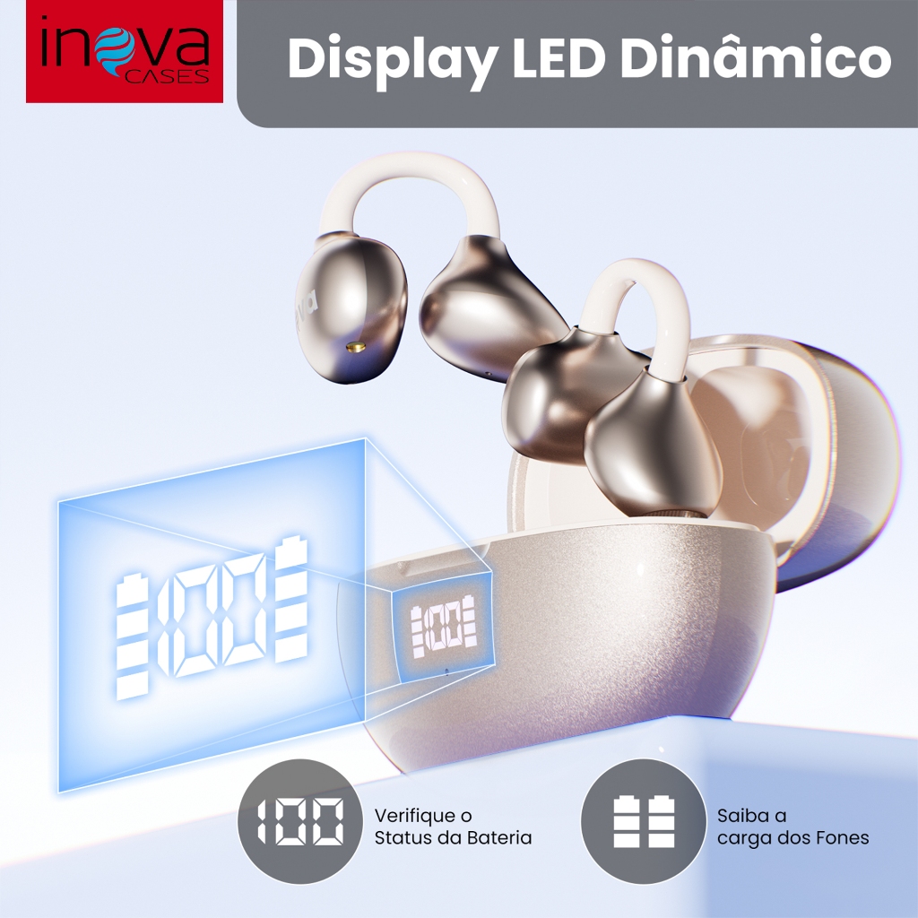 inova Fone De Ouvido Earcuffs Condução De Ossos Sem Fio Bluetooth Auriculares TWS Earbuds LED Display Inteligente