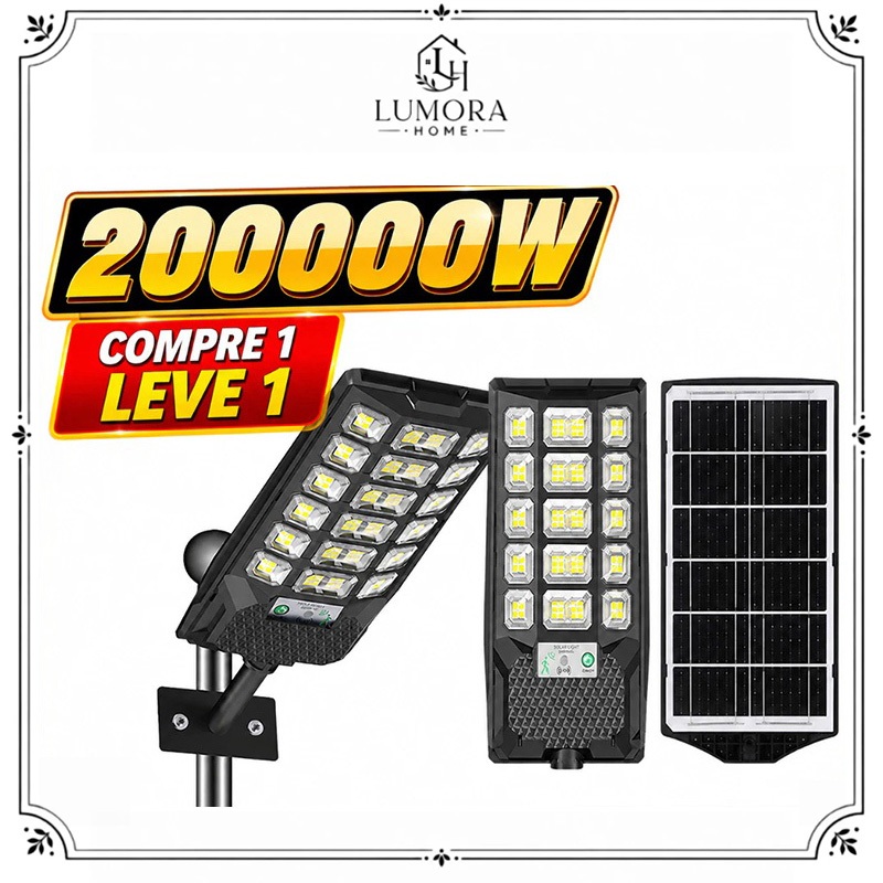 LUMORA HOME Luminária Solar LED 2500lm com Sensor PIR 20m 320° Controle Remoto 14000mAh IP69 para Garagem e Jardim