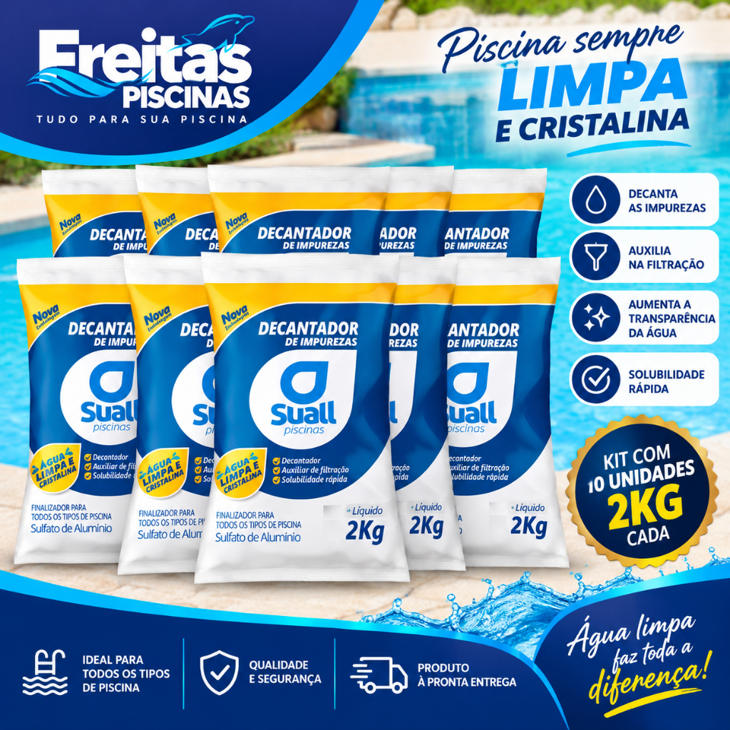 Kit 10 Sulfato Alumínio Decantador Clarificante Piscina Suall