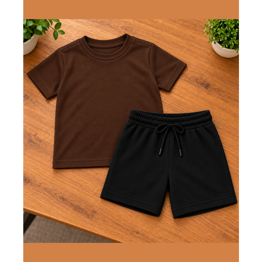 CONJUNTO INFANTIL MASCULINO MODA BÁSICA CAMISETA LISA ALGODÃO + BERMUDA MOLETINHO TOP VERÃO PROMOÇÃO CONFORTÁVEL