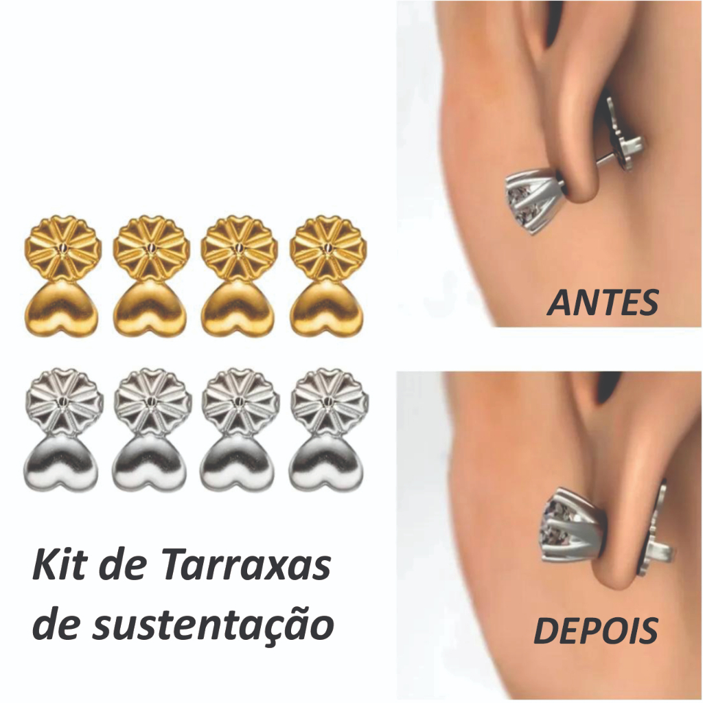 Kit 10 Tarraxas Magicas Sustentação Orelha Brinco Folheado a Ouro 18k ou Prata 925 Anti Alérgico Acessórios