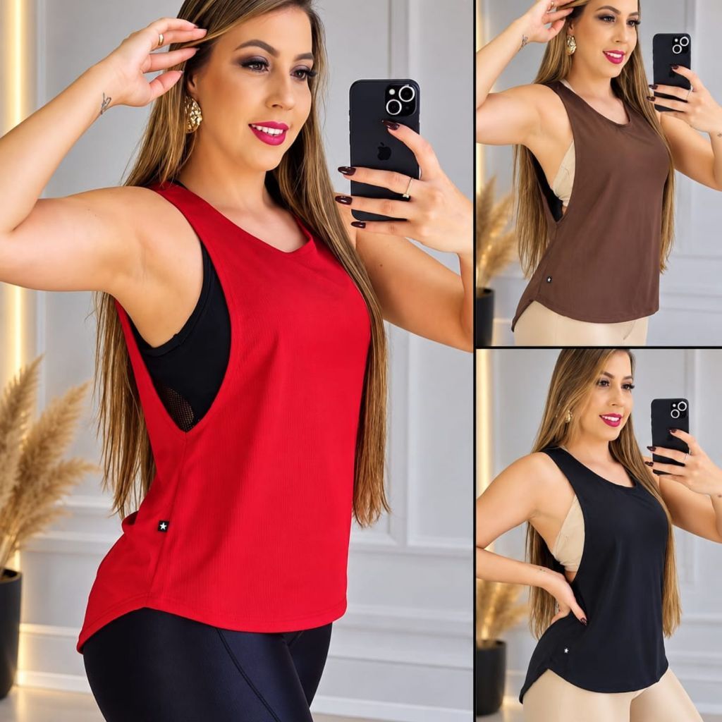 Blusa De Academia feminina Regatão ) Veste Legging Camisão Tapa Bumbum Camiseta Tule Roupas de Academia Dry Fit Treino