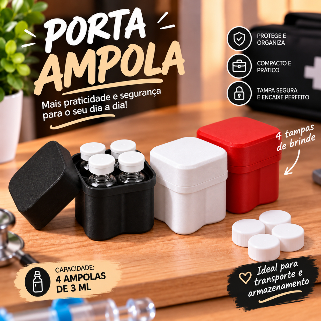Porta Ampola + Brinde Case Rígida Compacta para Tirze e Pep Organizador Medicamento