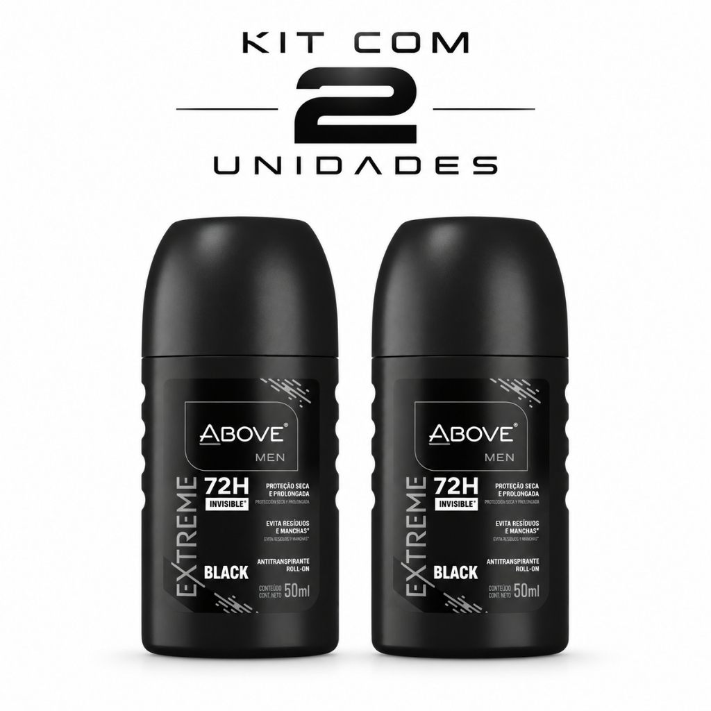 Kit Com 2 ou 1 Unidade Desodorante Roll On Above Extreme Black Masculino 50ml Antitranspirante 72h Proteção Masculina