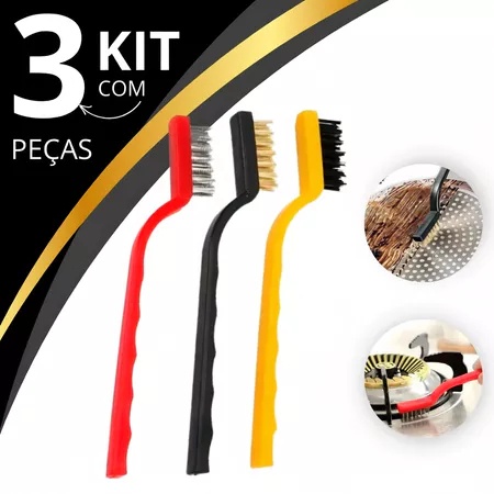 Kit 3 un escova de aço, latão e nylon para limpeza Multiuso forno grelha fogão Aço Latão Nylon