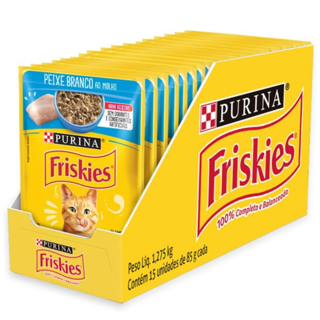 Ração Úmida para Gatos Adultos Peixe Branco ao Molho 15 Sachês de 85g Friskies