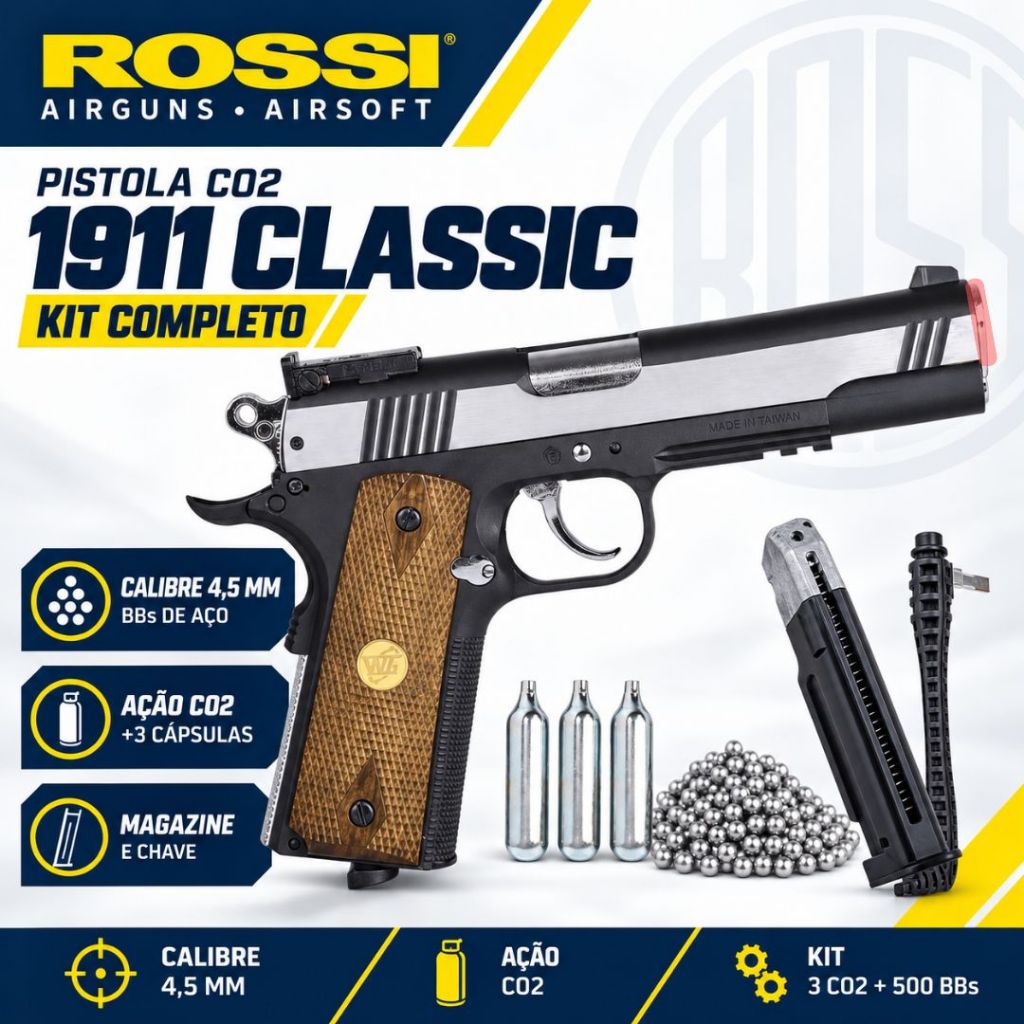 Pistola Delta 1911 Special CO2 4,5mm + 3 CO2 + 300 Esferas de Aço