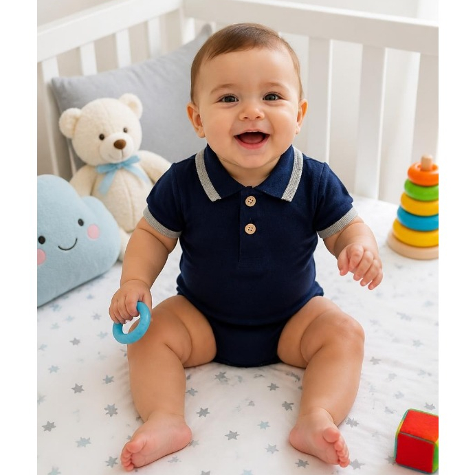 Body Bebê Menino  Gola Polo  Milon