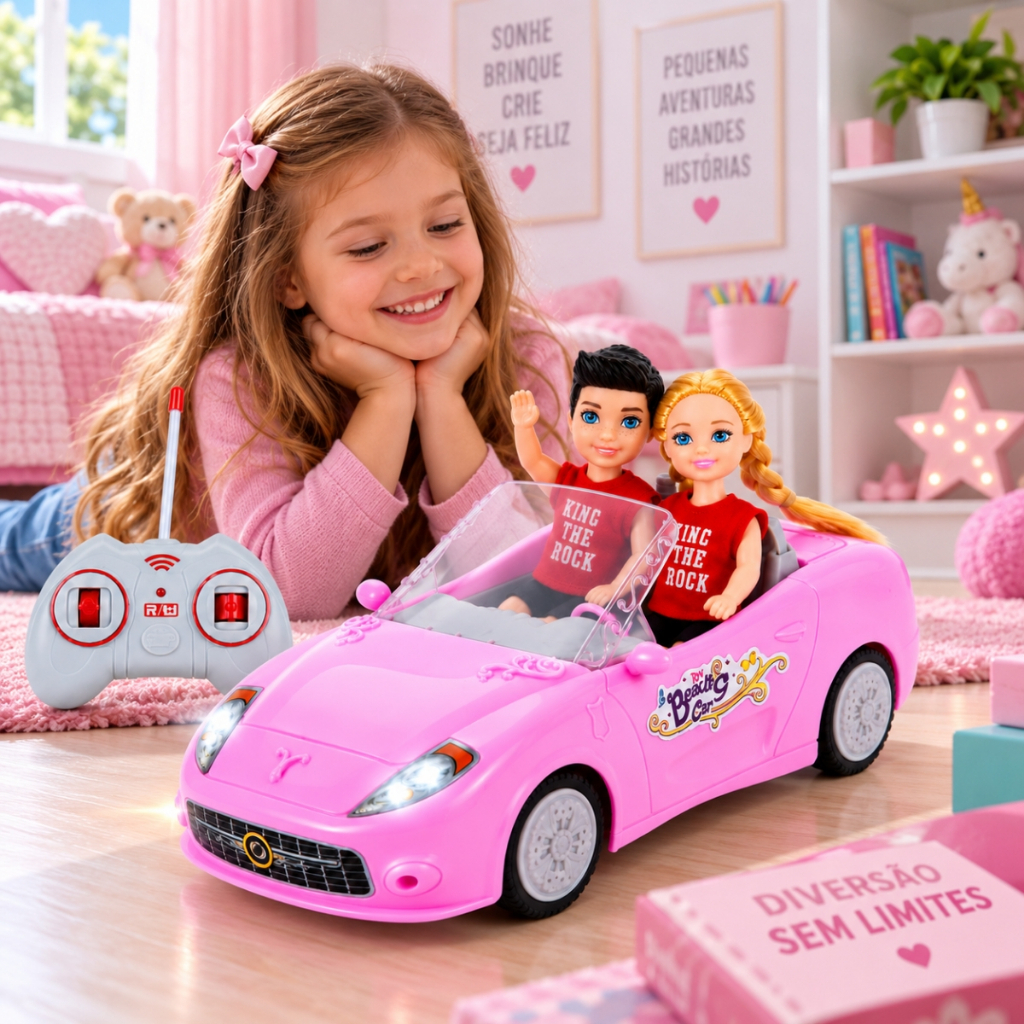 Carrinho Controle Remoto Recarregável Rosa Com Boneca · foto 2
