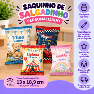 Saquinho para Mini Salgadinho Personalizado Lembrancinha Festa Infantil Aniversário