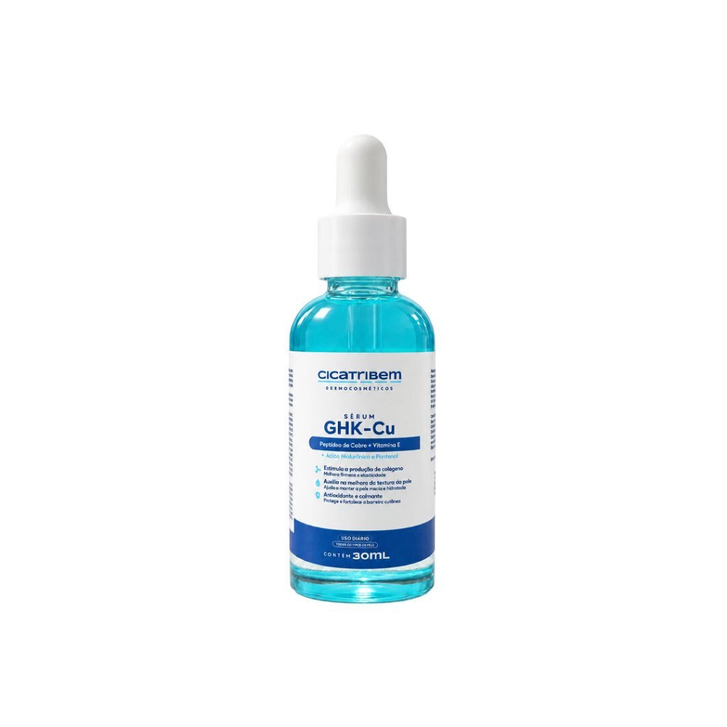 Sérum Facial GHK-Cu 30ml Cicatribem com Peptídeo de Cobre, Ácido Hialurônico, Pantenol e Vitamina E - Firmeza, Densidade