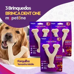 Kit 3 Brinquedo Osso Bamboo Brinca Dent One Sabor Bacon - Forquilha Médio