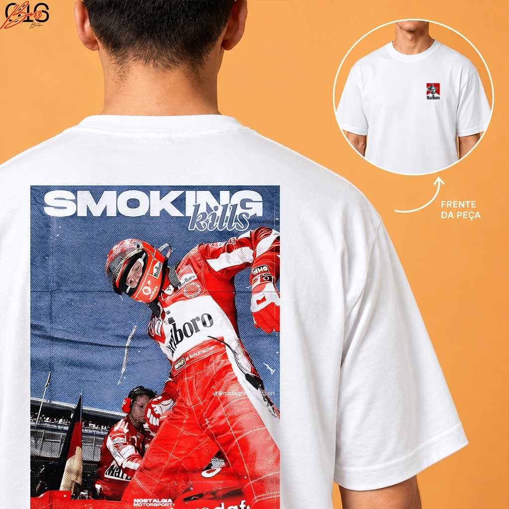 Camiseta Marlboro Racing Estampada Masculina Feminina Branca Fórmula 1 Motorsport Corrida Vintage Streetwear